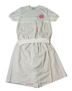 Vintage Womens Cape Cod Sportswear White Plaid Wrap Skort/Skirt & Shirt Set Sz S